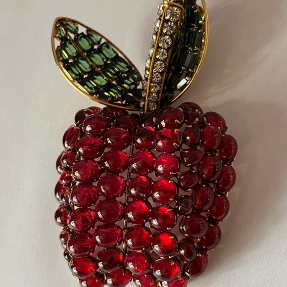 IRADJ MOINI Vintage Large Apple Fruit Brooch Pin Costume Designer Jewelry - Picture 3 of 10